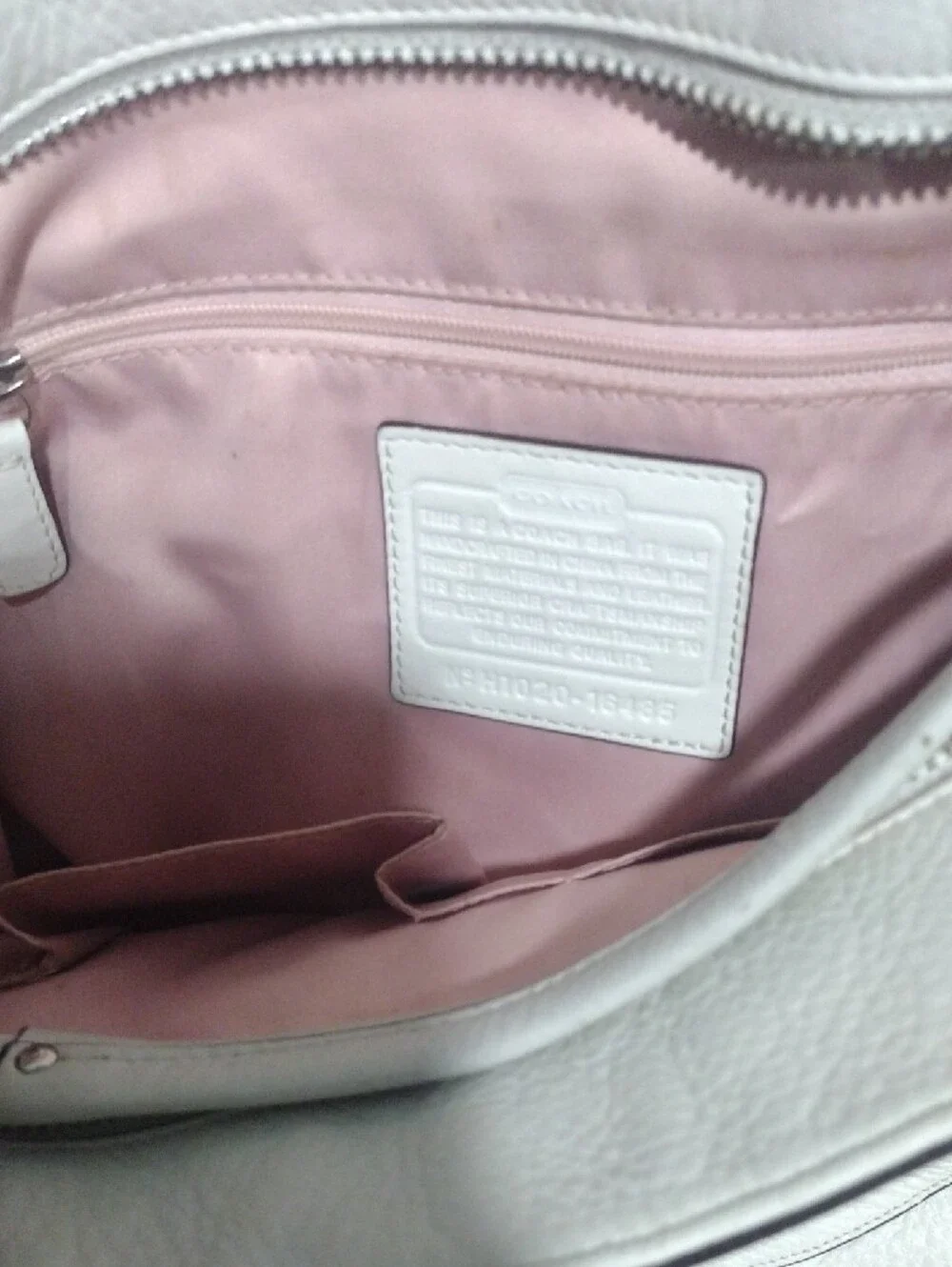 White Leather CoachTote Bag. Pink Inside Reg 219 $65 OBO